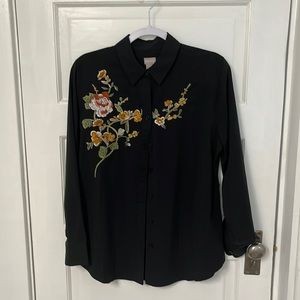 Chico’s size 1(8-10) shirt. Never worn. Embroidered floral earth tones.